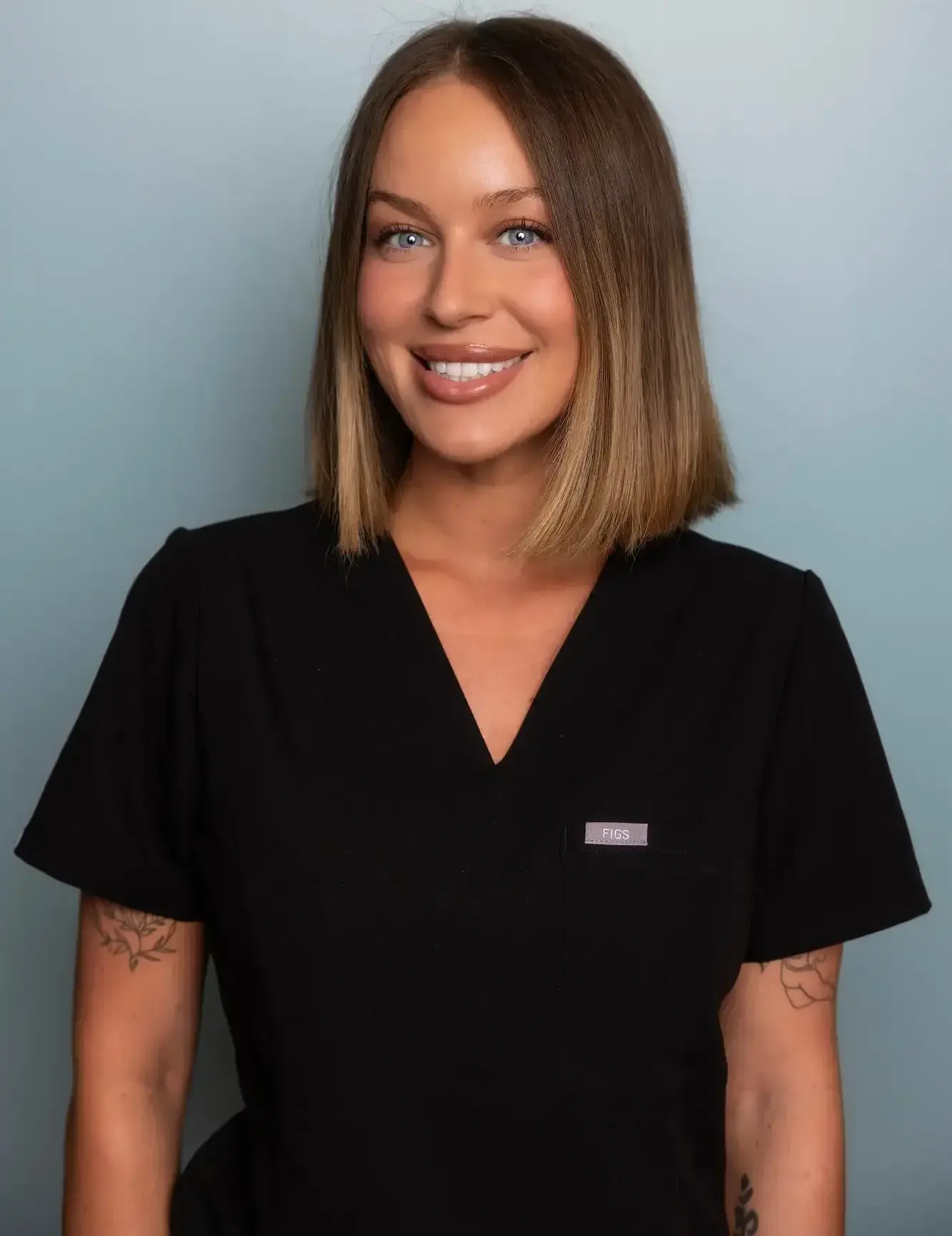 a woman in a black shirt