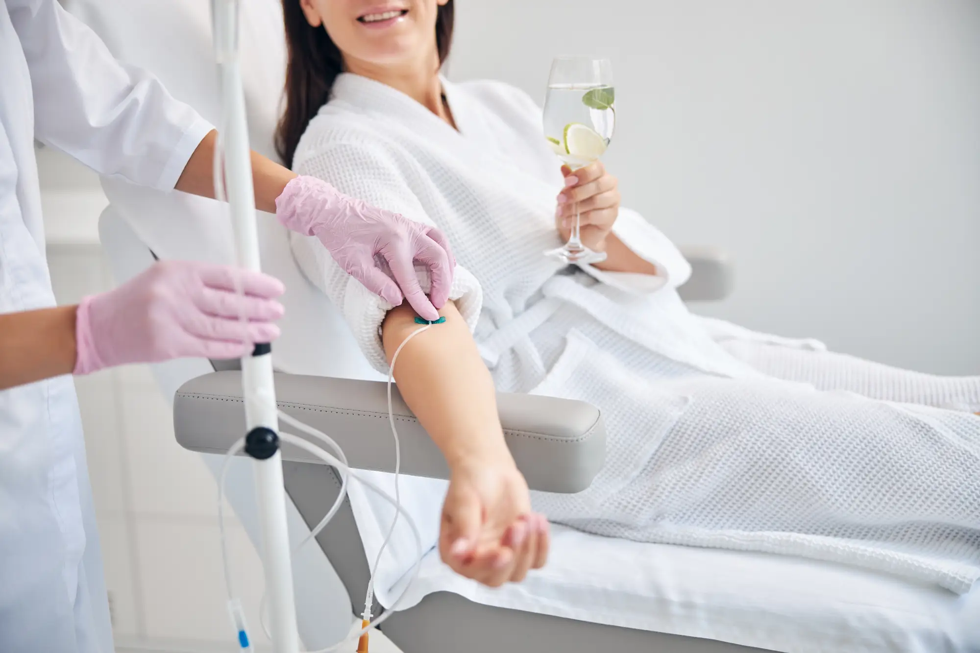 a woman in a hospital bed